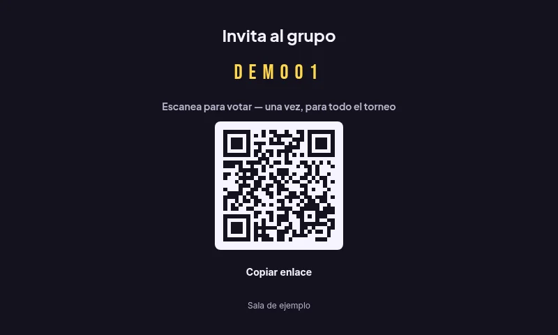 Código QR y botón para copiar el enlace de invitación.