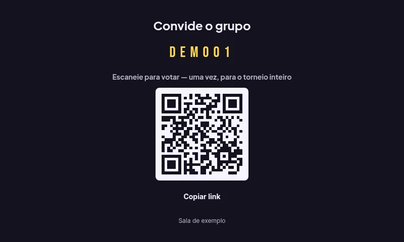 QR code e botão para copiar o link do convite.